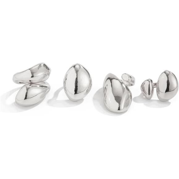 Chunky Gold Rings Set for Women Pearl Flower Crystal - Picture 6 of 6